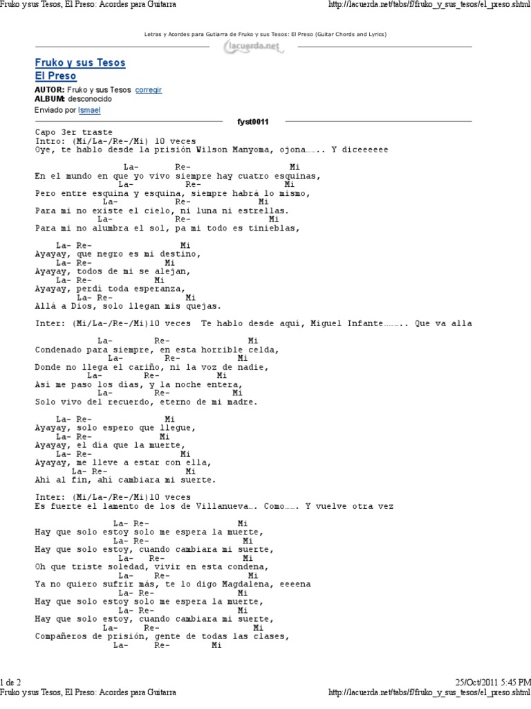 Acordes Para Guitarra El Preso