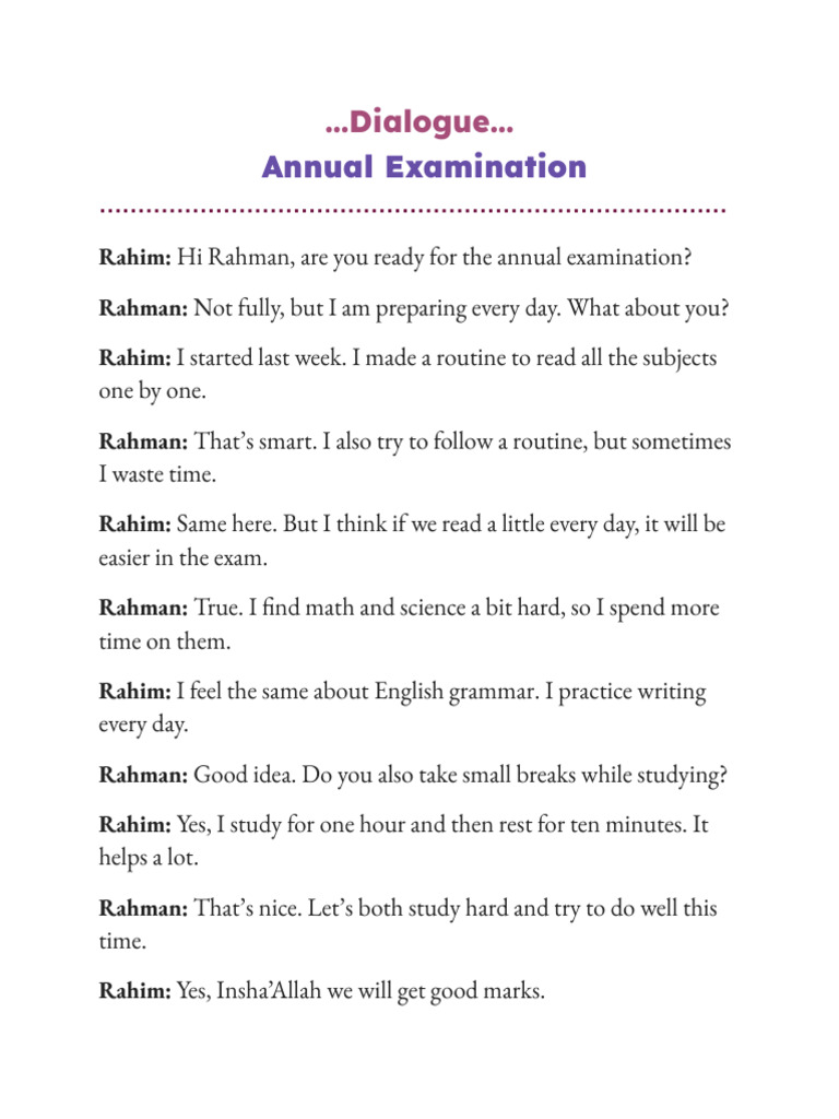Annual Exam Study Tips Dialogue | PDF