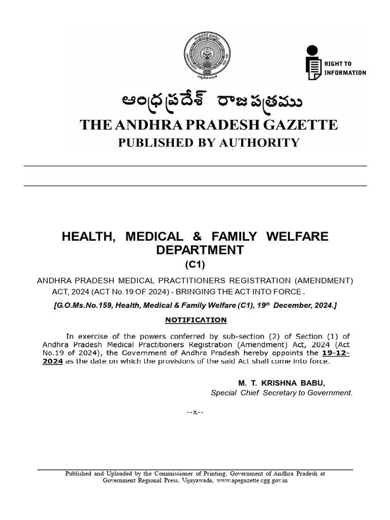 Andhra Pradesh Medical Act 2024 Update | PDF