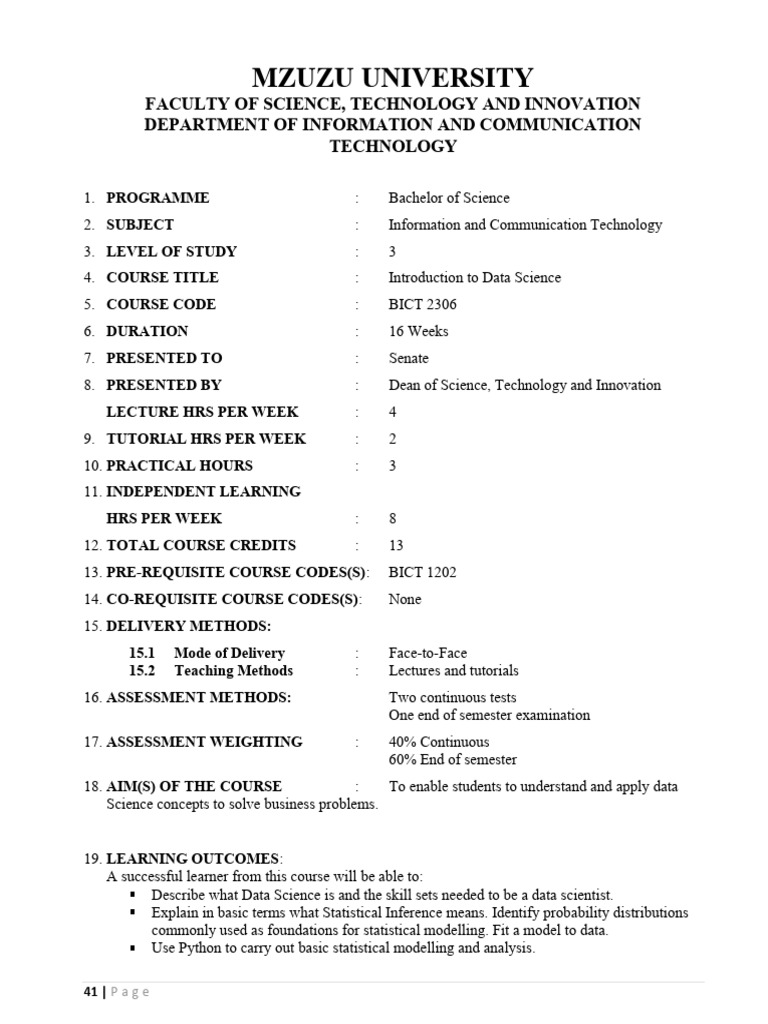 Data Science Course Outline | PDF | Statistics | Machine Learning