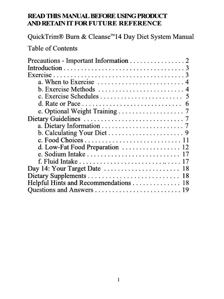 Quick Trim Kit Manual PDF Glycogen Dieting