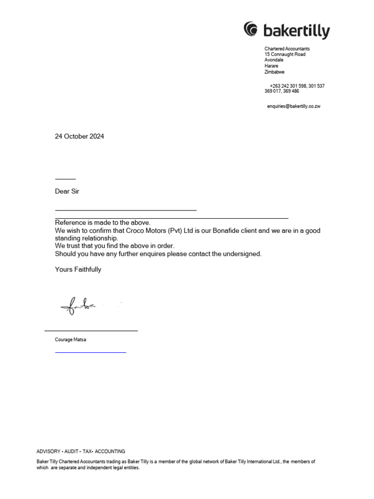 Confirmation of Good Standing Letter | PDF
