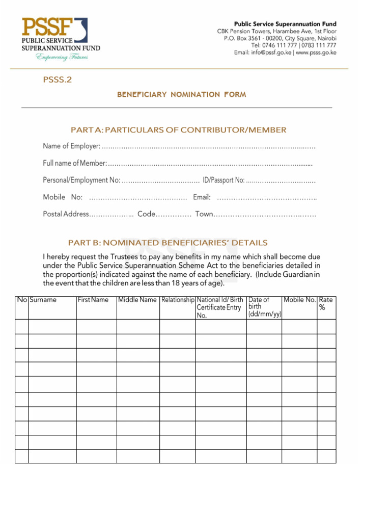 PSSS Beneficiary Nomination Form | PDF