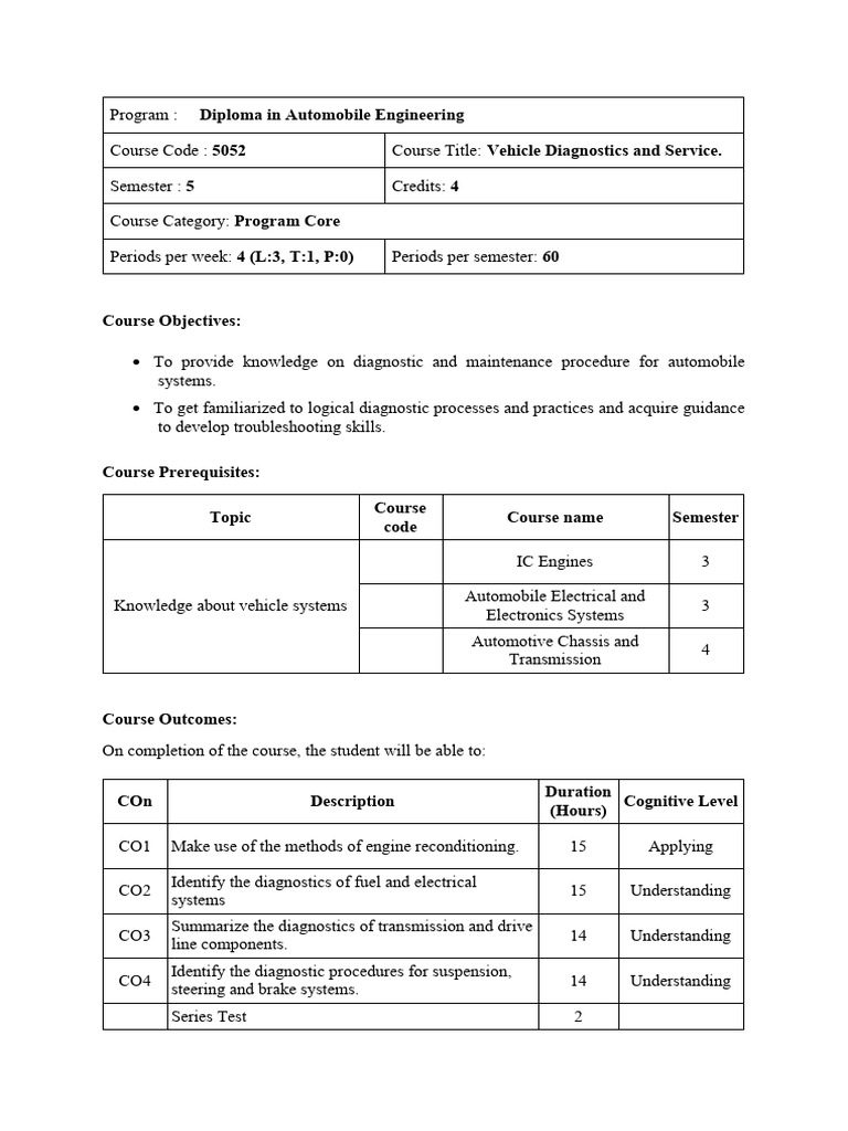 Vehicle Diagnostics & Service Course | PDF | Engines | Ignition System