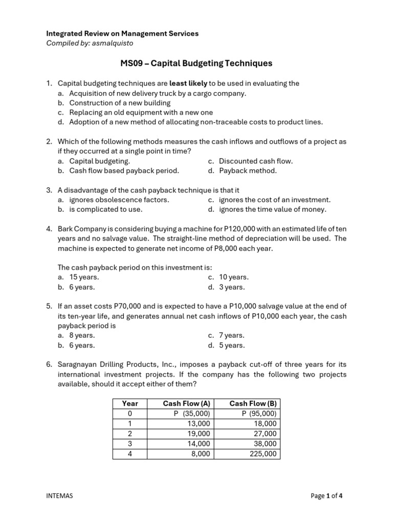 Capital Budgeting Techniques Overview | PDF | Net Present Value ...