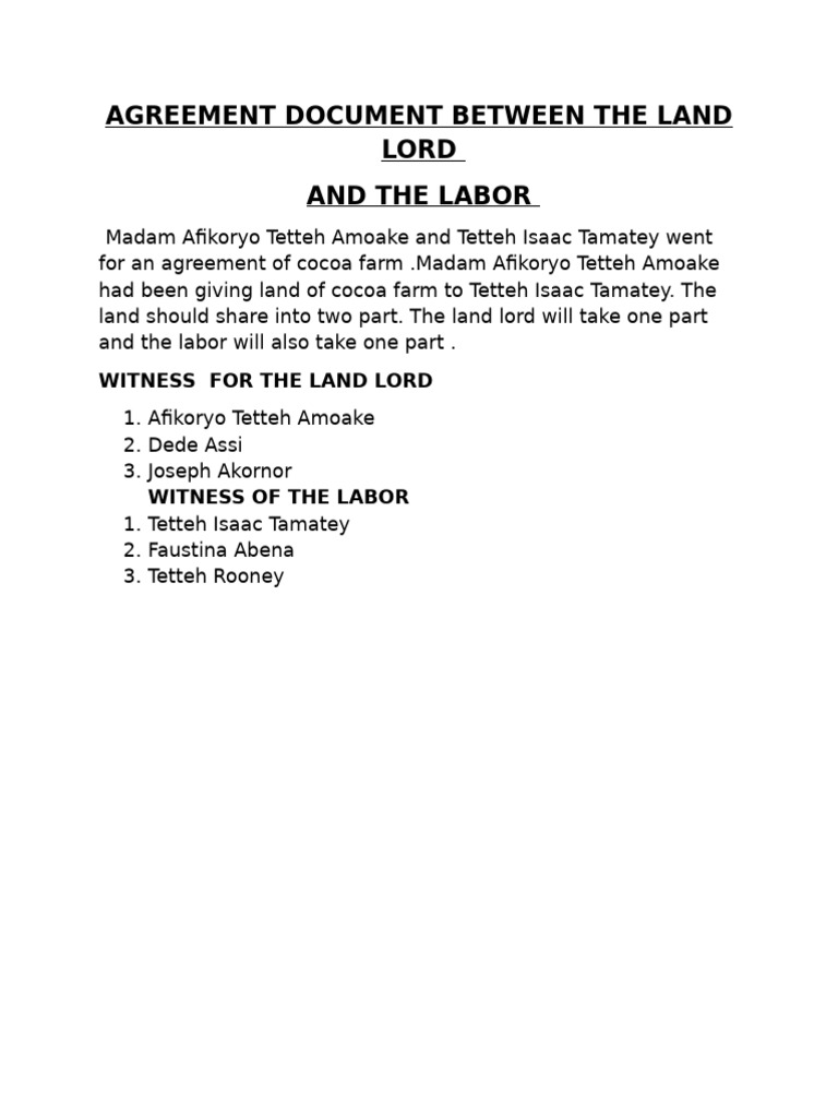 Cocoa Farm Land Agreement Document | PDF