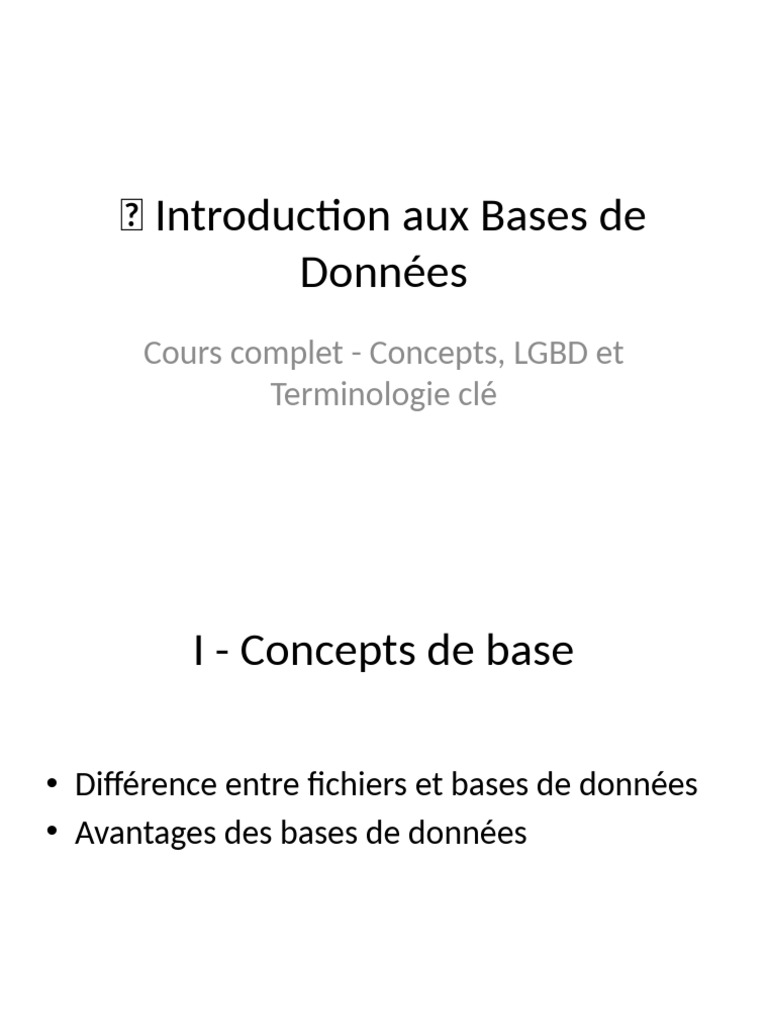 Introduction aux Bases de Données | PDF