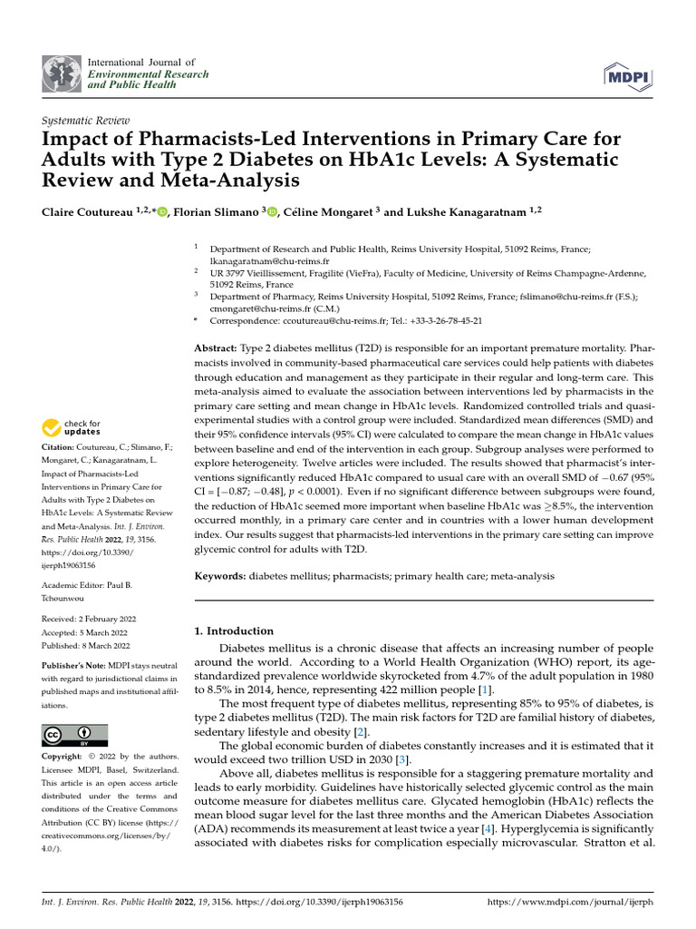 Pharmacists' Impact on Diabetes HbA1c Levels | PDF | Glycated ...
