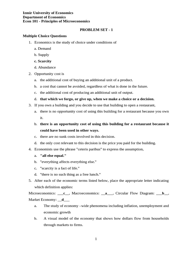 Microeconomics Problem Set - Econ 101 | PDF | Economics | Microeconomics
