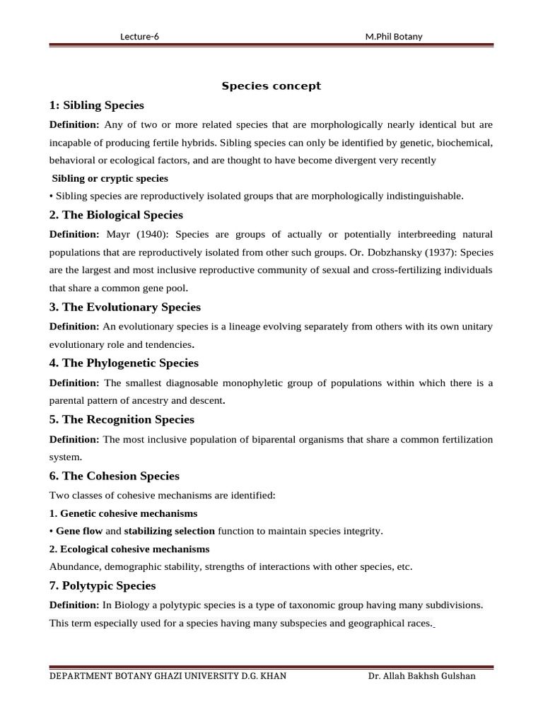 Lecture - 6-Species Concept | PDF | Species | Evolution