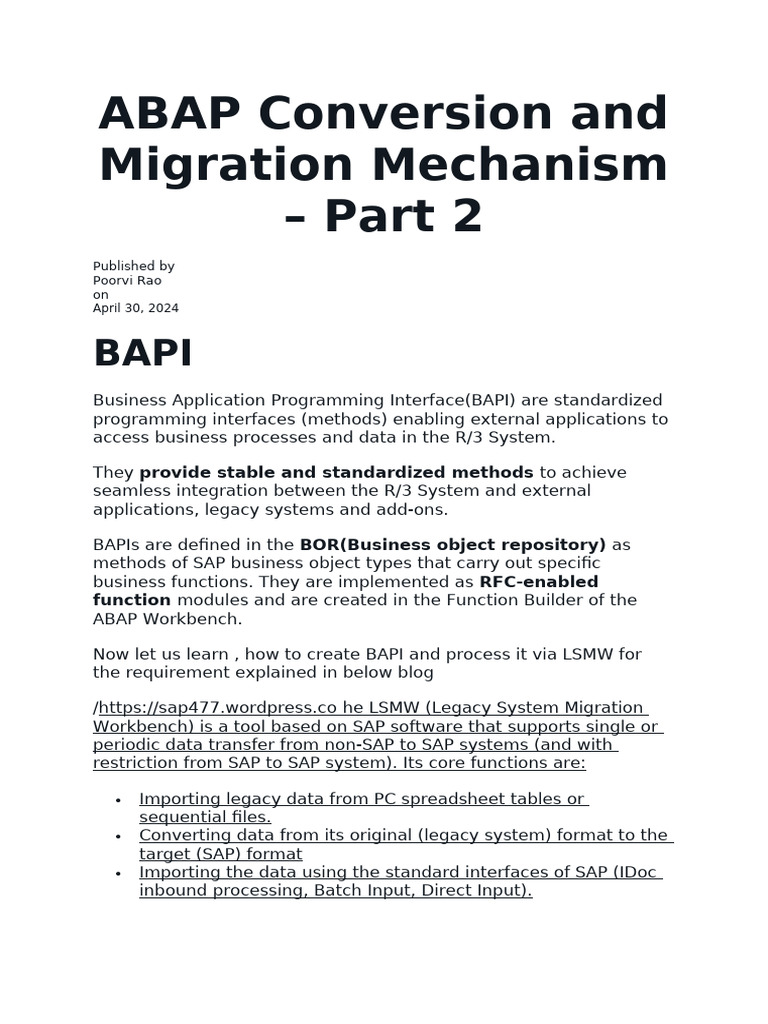 BAPI and LSMW for SAP Data Migration | PDF | Information Technology ...