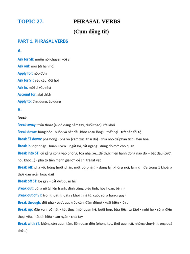 TOPIC 27.: Phrasal Verbs (C M Đ NG T ) | PDF