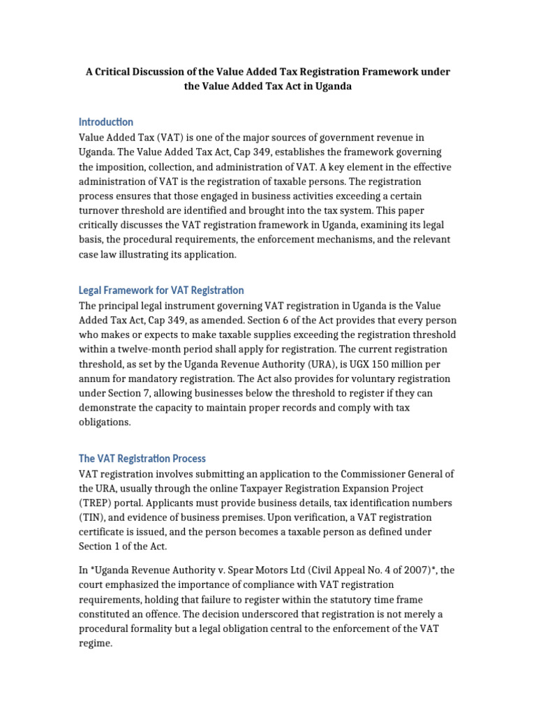 VAT Registration Framework in Uganda | PDF | Taxes | Value Added Tax