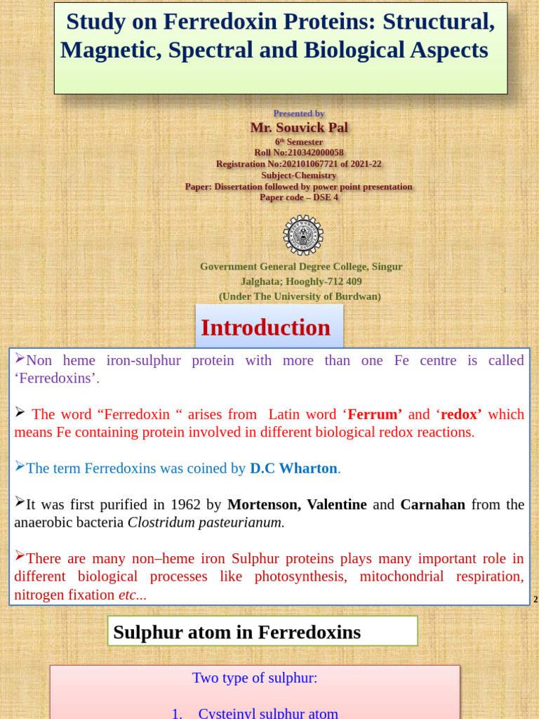 Study of Ferredoxin Proteins | PDF | Iron | Chemical Substances