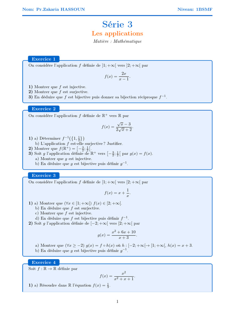 Applications mathématiques et bijectivité | PDF | Inclusion ...
