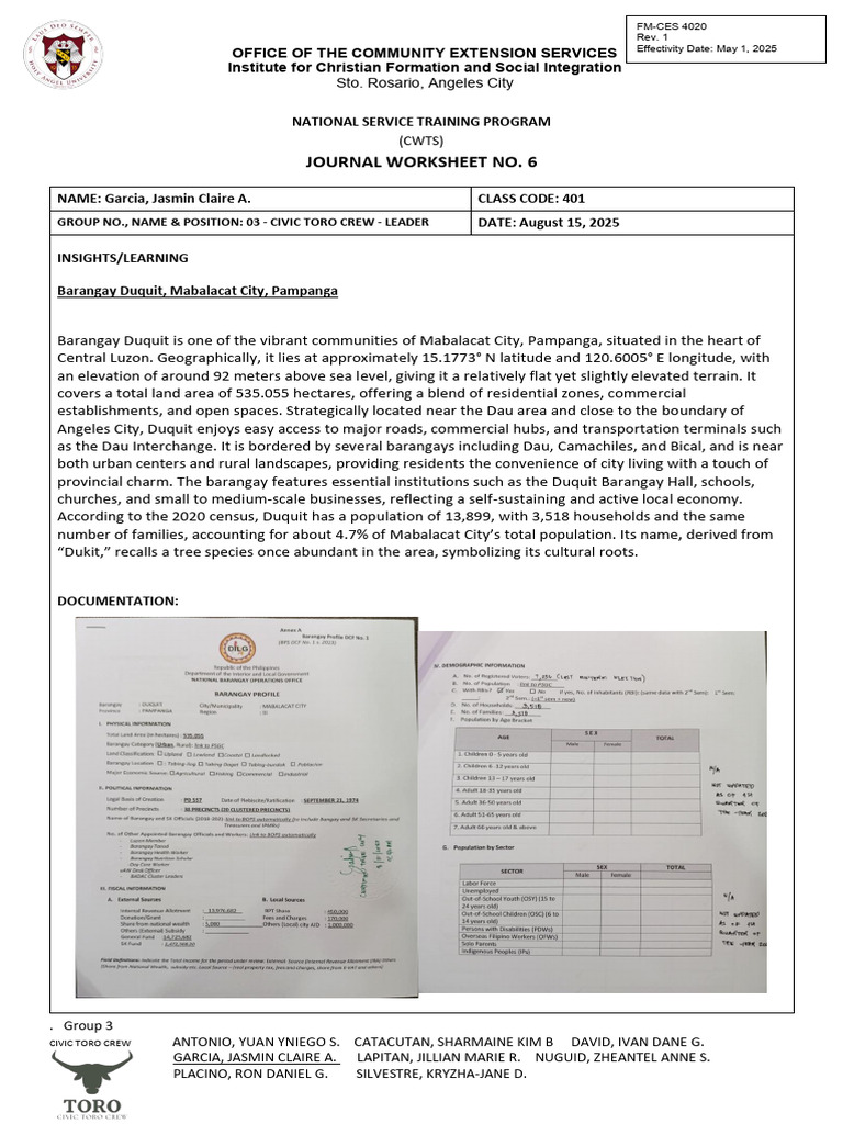 MY NSTP Journey Journal 6 - GARCIA - JASMIN | PDF | Earth Sciences
