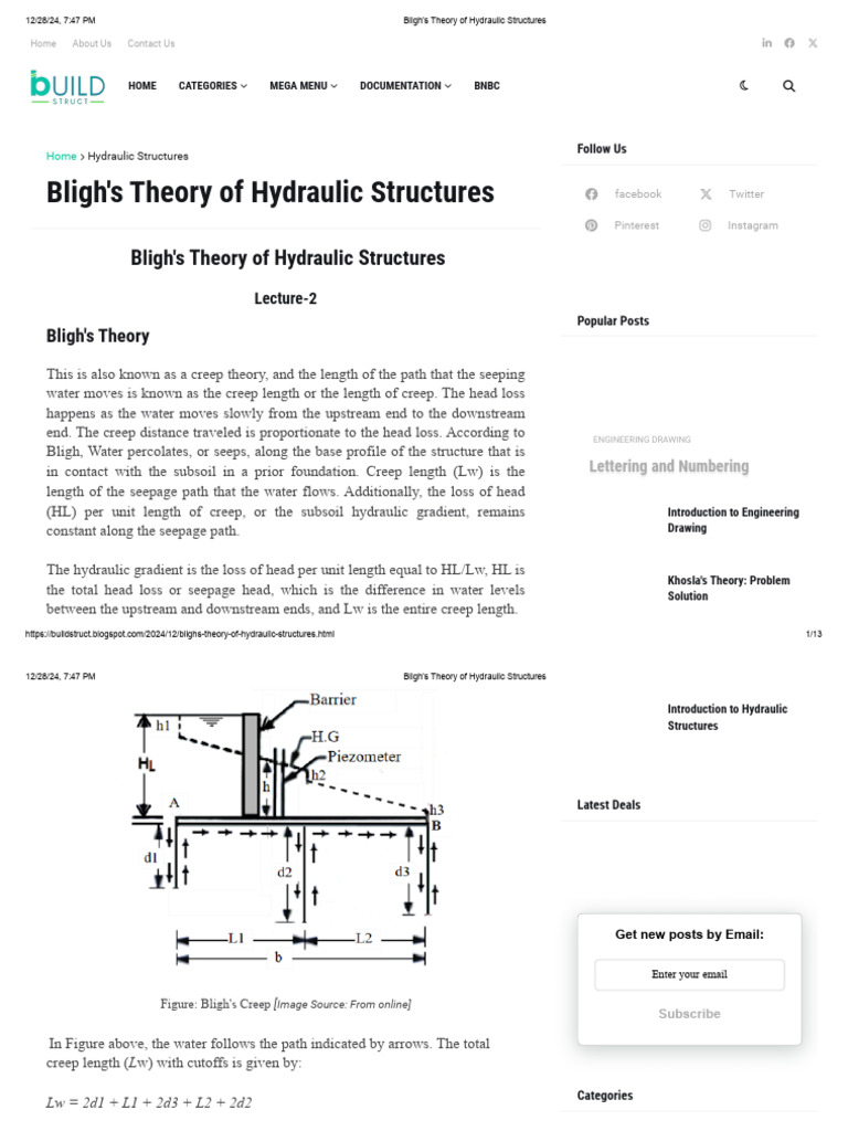 Bligh's Creep Theory Explained | PDF | Continuum Mechanics | Earth Sciences