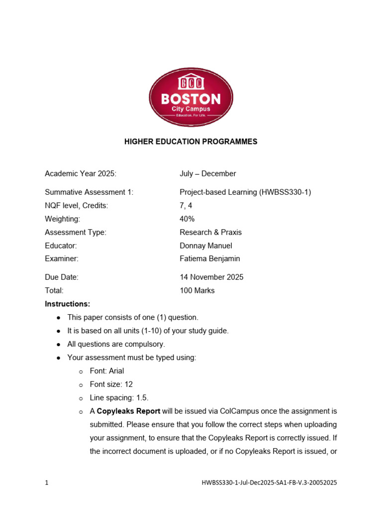 HWBSS330 1 Jul Dec2025 SA1 FB V.3 20052025 | PDF | Methodology | Data ...