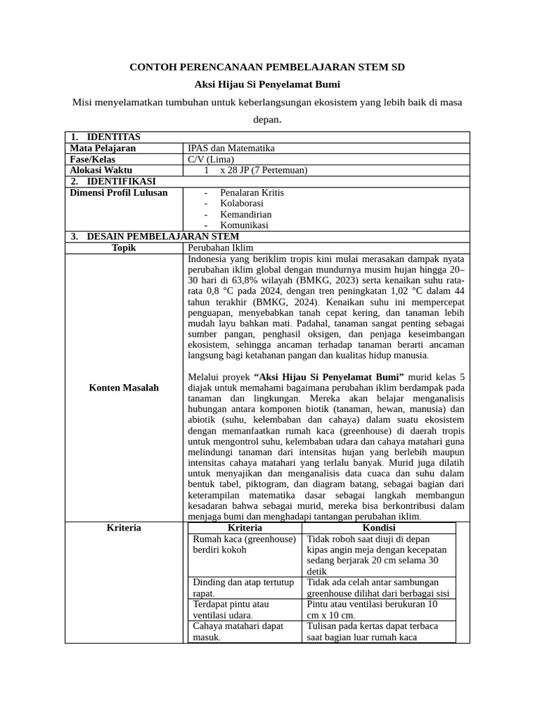 Perencanaan Pembelajaran STEM SD: Aksi Hijau | PDF