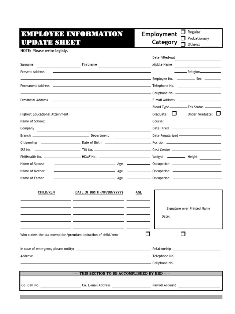 Employee Information Update Form | PDF | Government Finances | Taxes