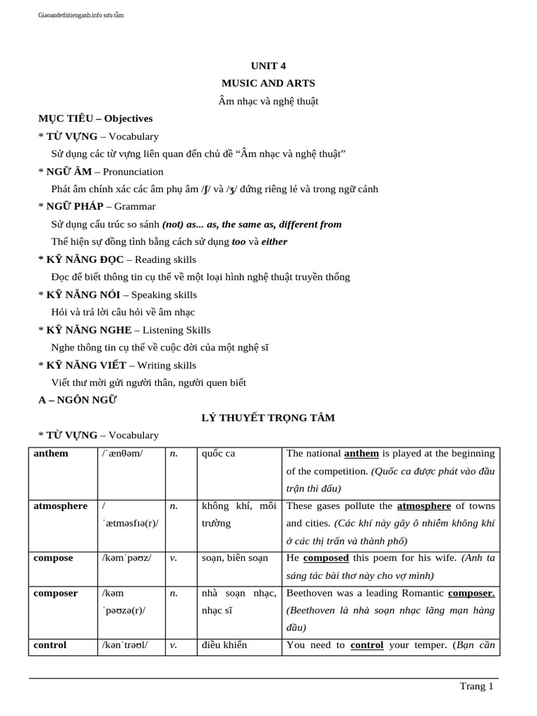 Unit 4 - Music and arts | PDF