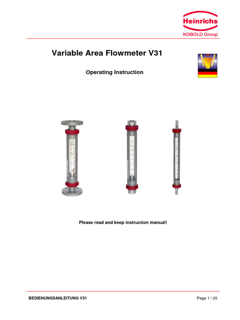 Variable Area Flowmeter V31 Manual | PDF | Buoyancy | Electrical Connector