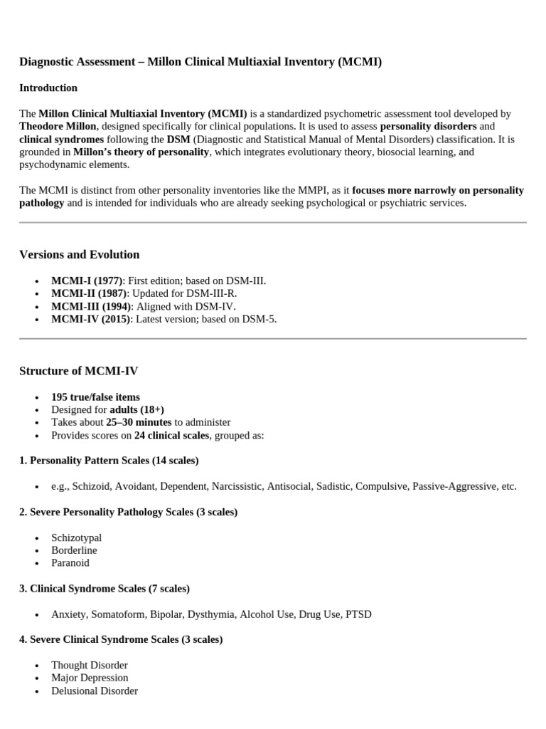 MCMI: Psychodiagnostic Assessment Guide | PDF | Wechsler Adult ...