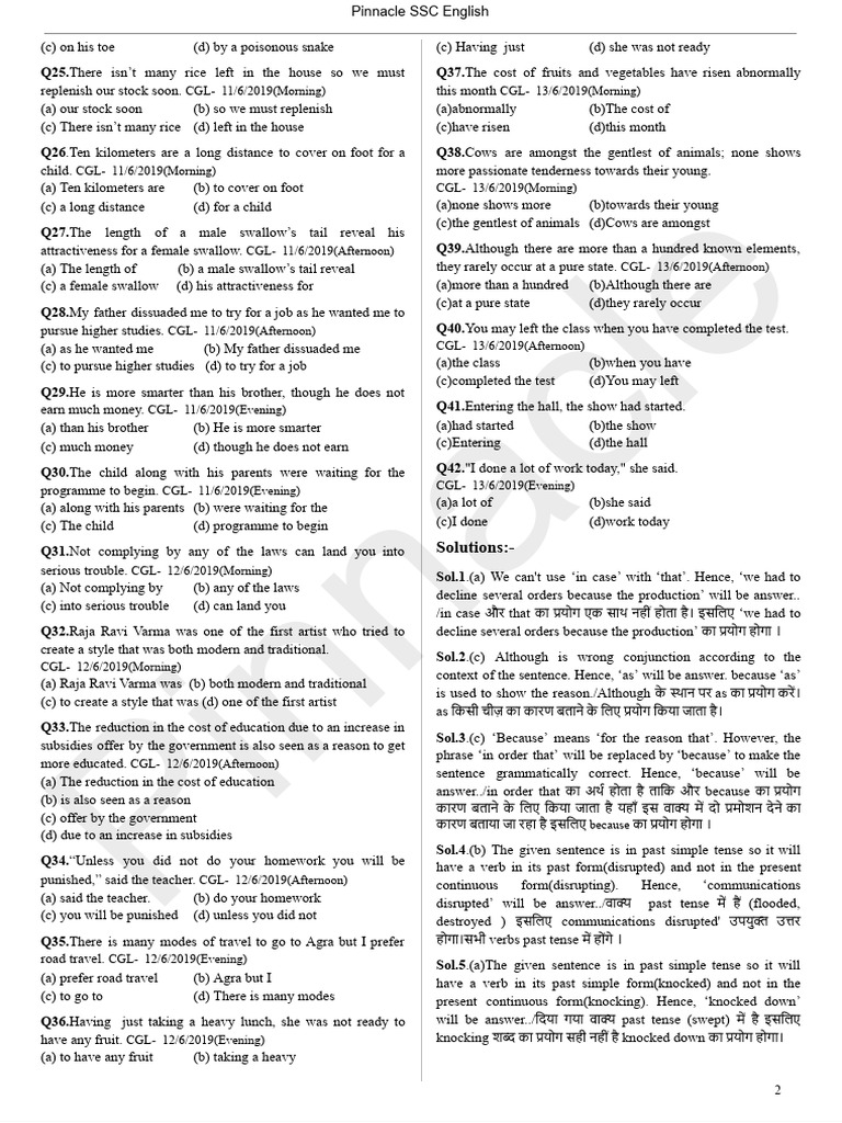 CGL English Error Correction Questions | PDF | Verb | Grammatical Number