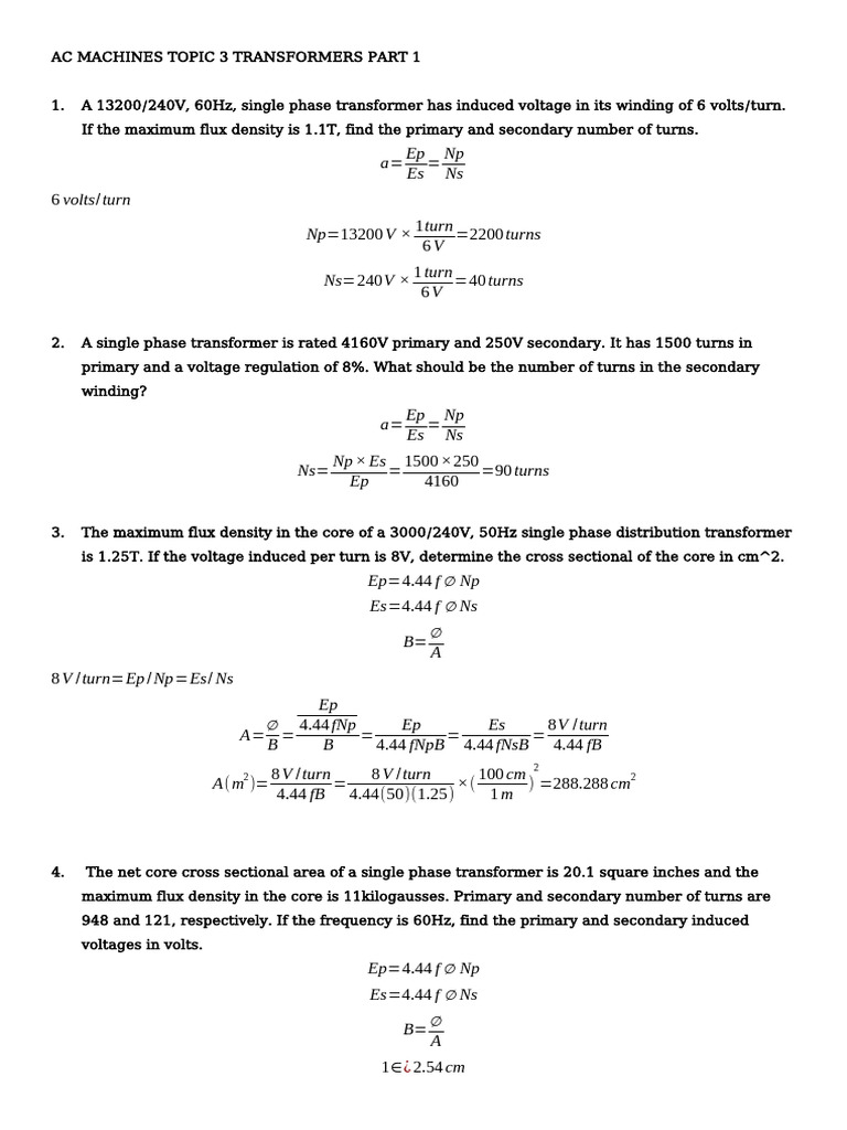 AC Transformer Calculations and Analysis | PDF | Transformer ...