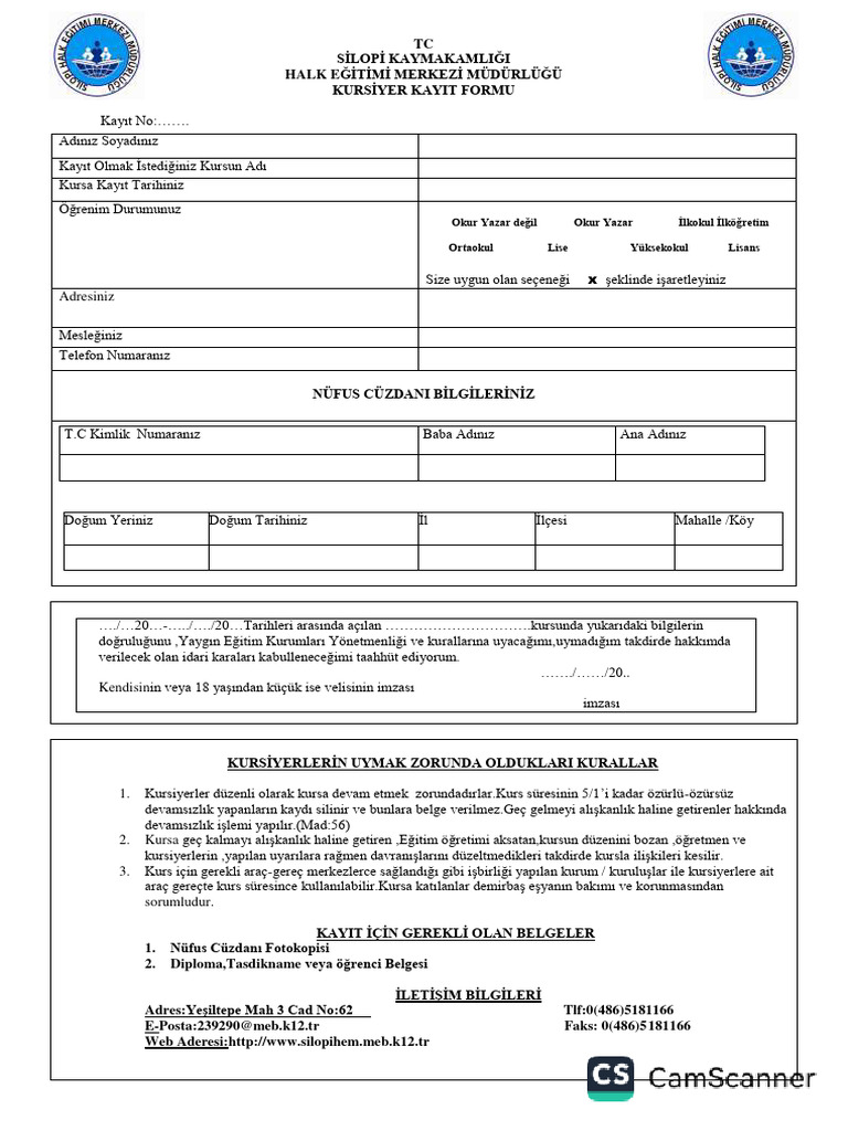 Kursiyer Kayit Formu | PDF