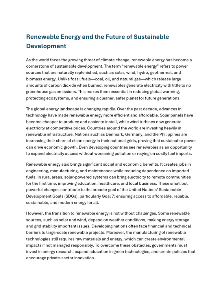 Renewable Energy and The Future of Sustainable Development | PDF ...