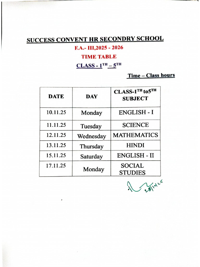 FA-III, Time Table | PDF