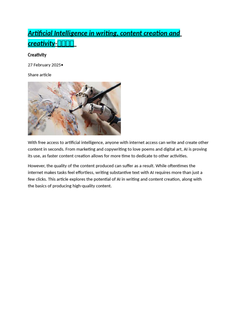 AI's Role in Creative Writing and Content | PDF | Artificial ...
