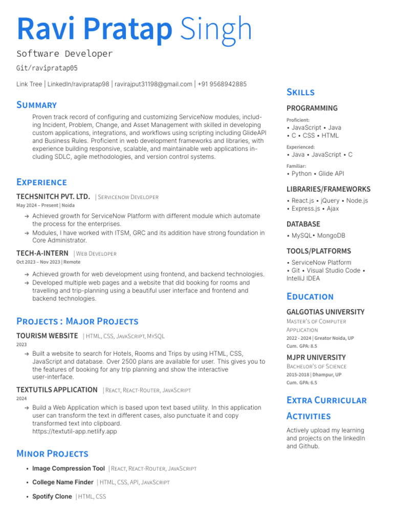 ServiceNow Developer & Web Expert Resume | PDF | Web Development | Java ...