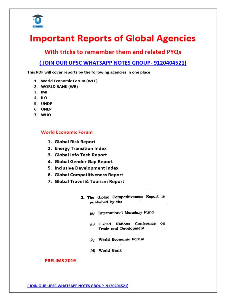 Global Agency Reports for UPSC Prep | PDF | World Economic Forum ...