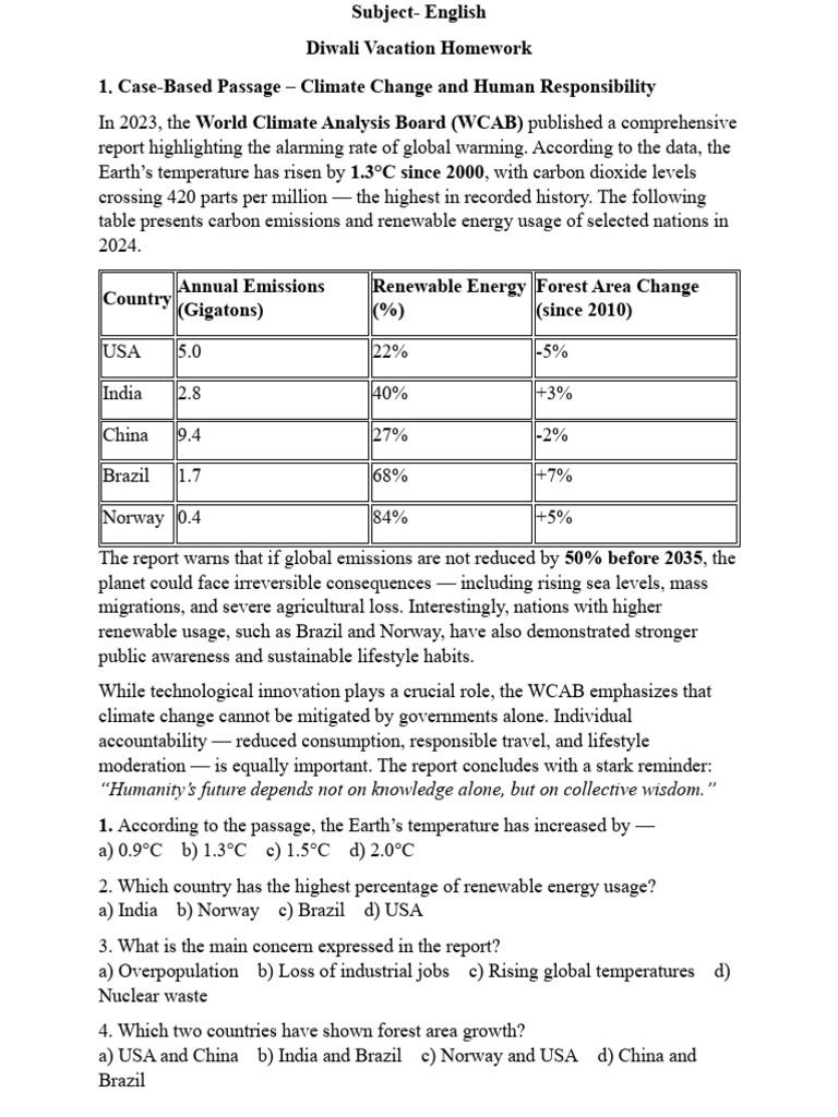 Diwali Homework: Climate, Perfection, Digital Divide | PDF | Climate Change