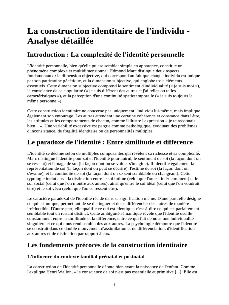 Construction de l'identité personnelle | PDF | Identité (Science ...