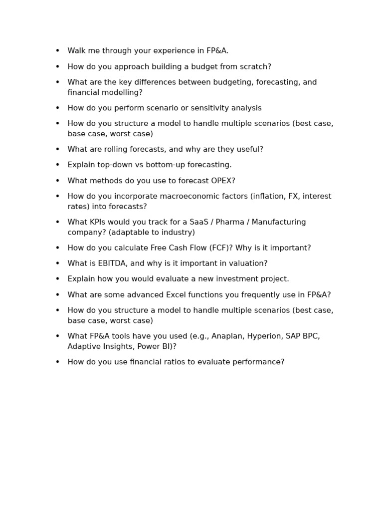 FP&A Interview Questions and Insights | PDF