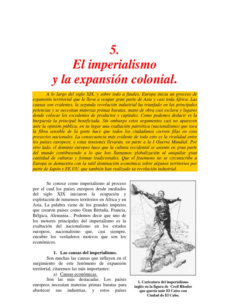 Causas del Imperialismo y Expansión Colonial | PDF | Colonialismo ...