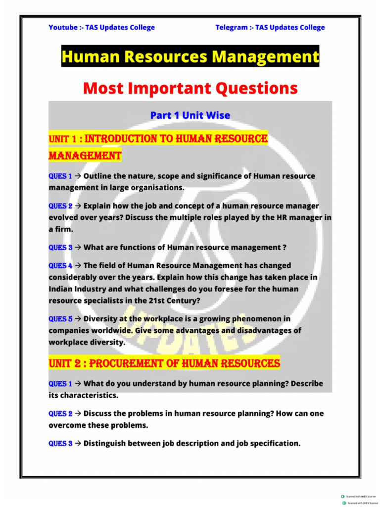 Human Resources Management Imp. Questions | PDF