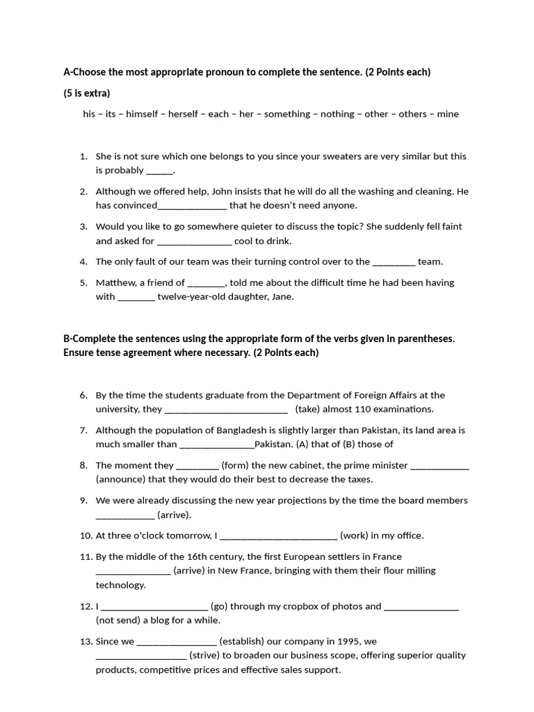 Pronoun and Verb Usage Exercises | PDF | Moon | Earth