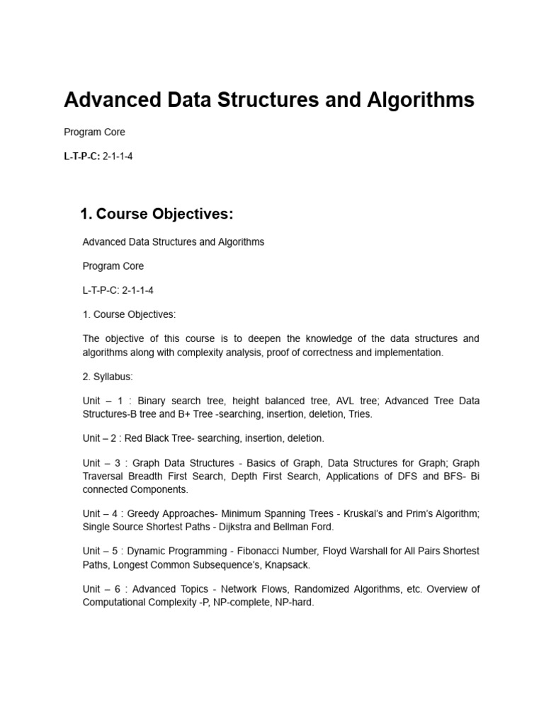 Advanced Data Structures Course Overview | PDF | Dynamic Programming ...