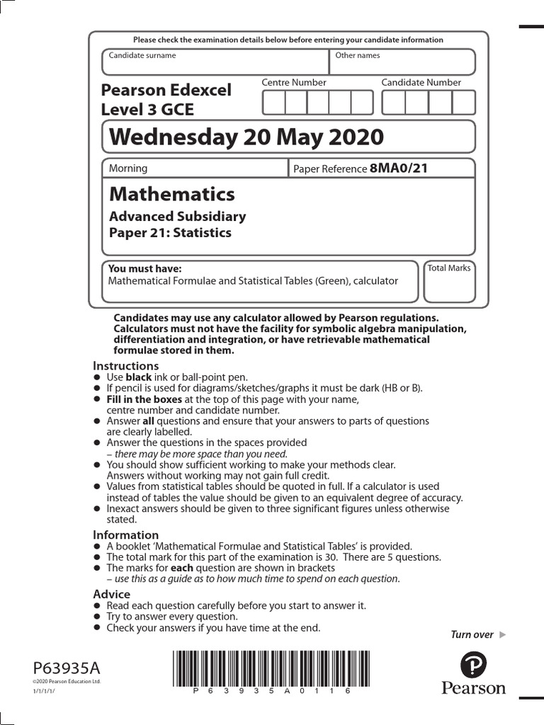 Examination Instructions for Statistics Paper | PDF | Mathematics ...