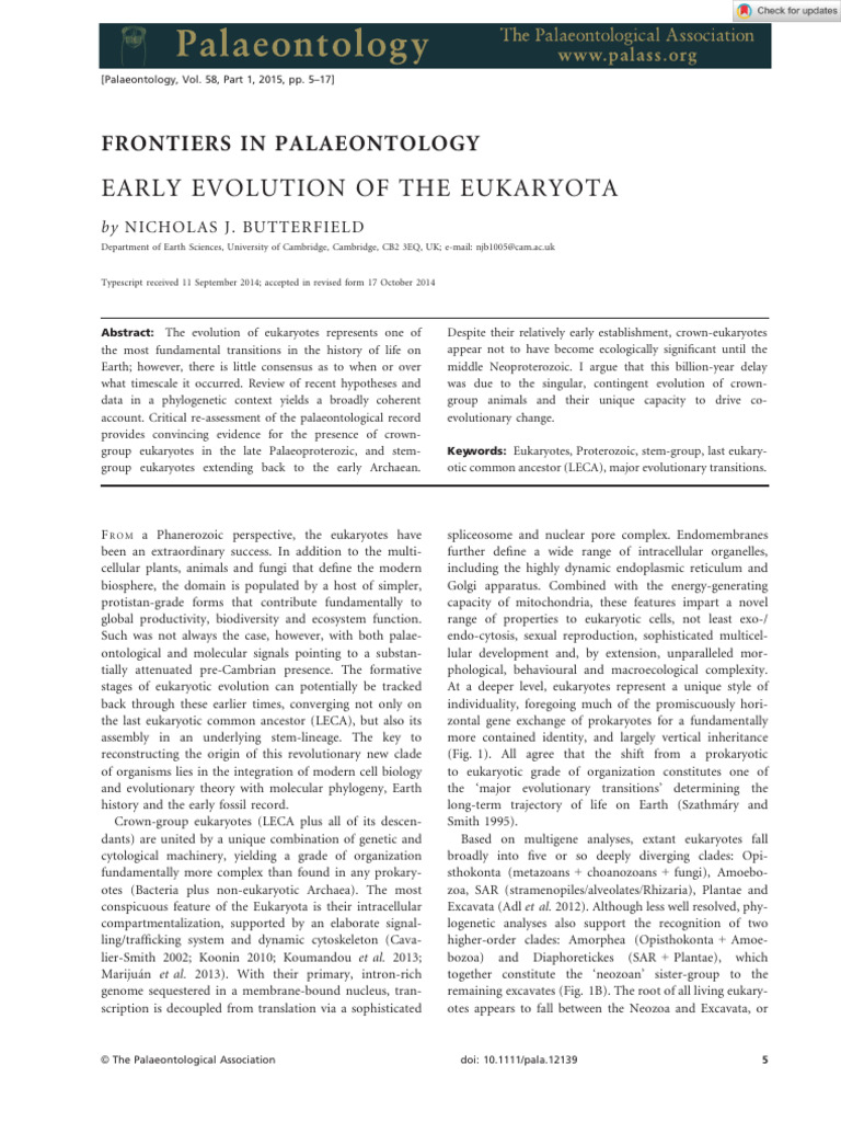 Palaeontology - 2014 - Butterfield - Early Evolution of The Eukaryota ...
