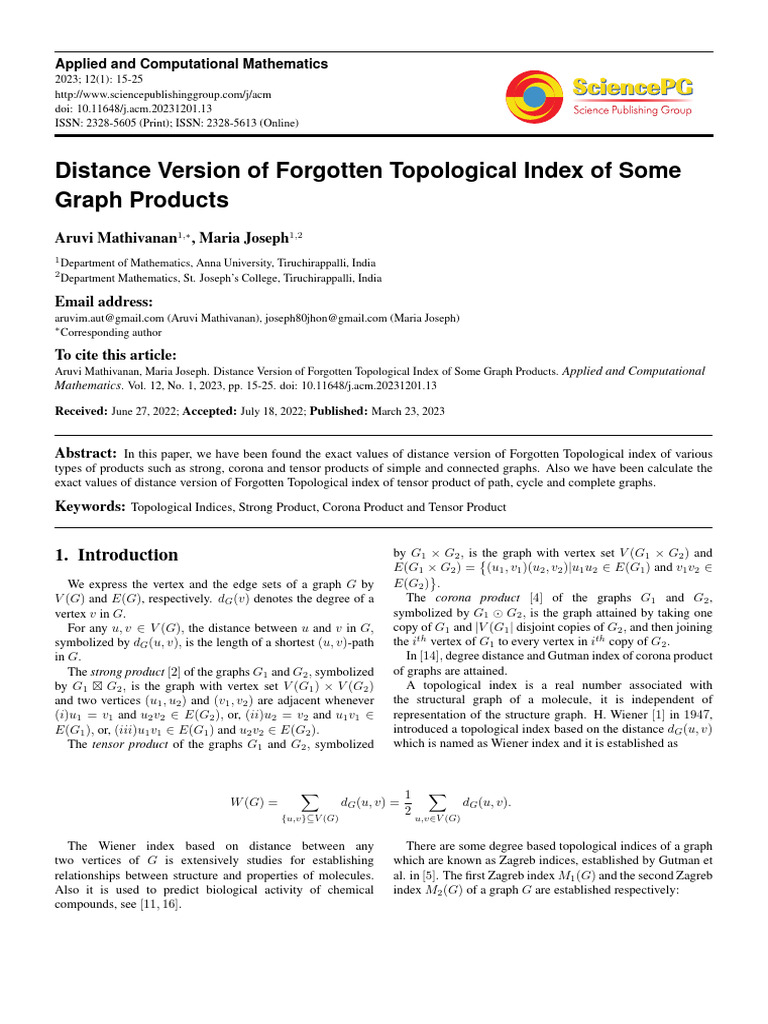 Distance Version of Forgotten Topological Index | PDF | Theoretical ...