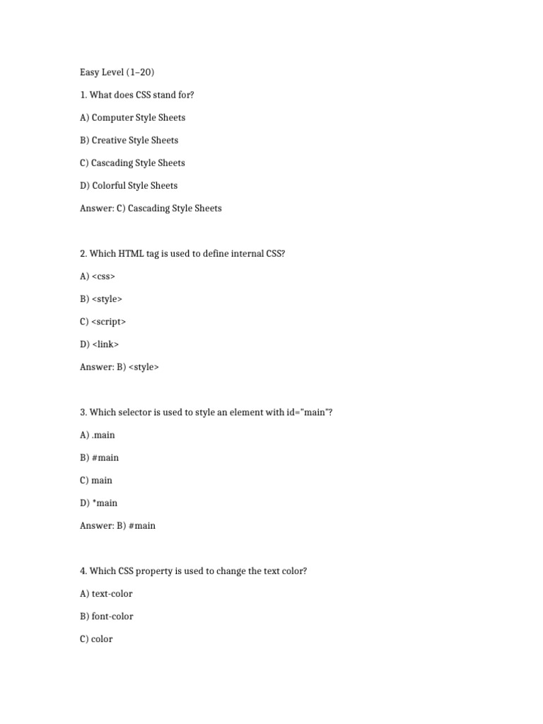 CSS and JavaScript Basics Quiz | PDF | New Media | Design