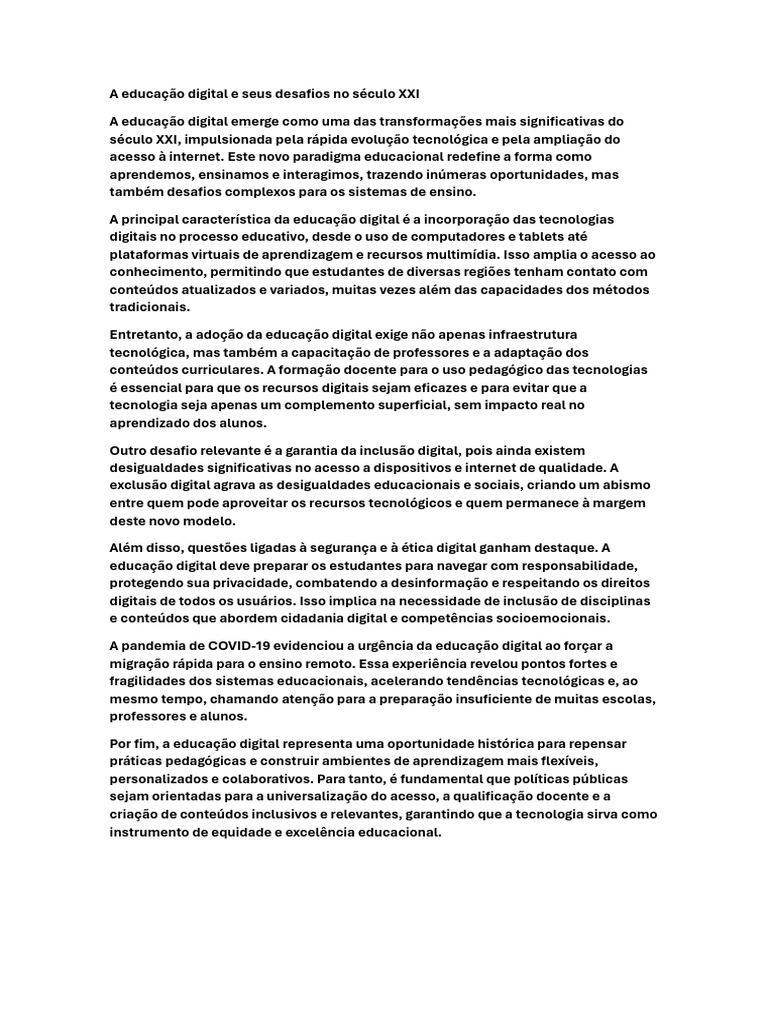 Desafios da Educação Digital no Século XXI | PDF | Pedagogia | Aprendizado