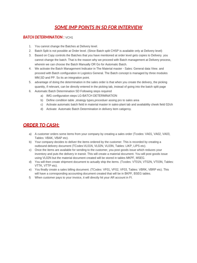 Some Imp Points in SD For Interview | PDF | Logistics | Business