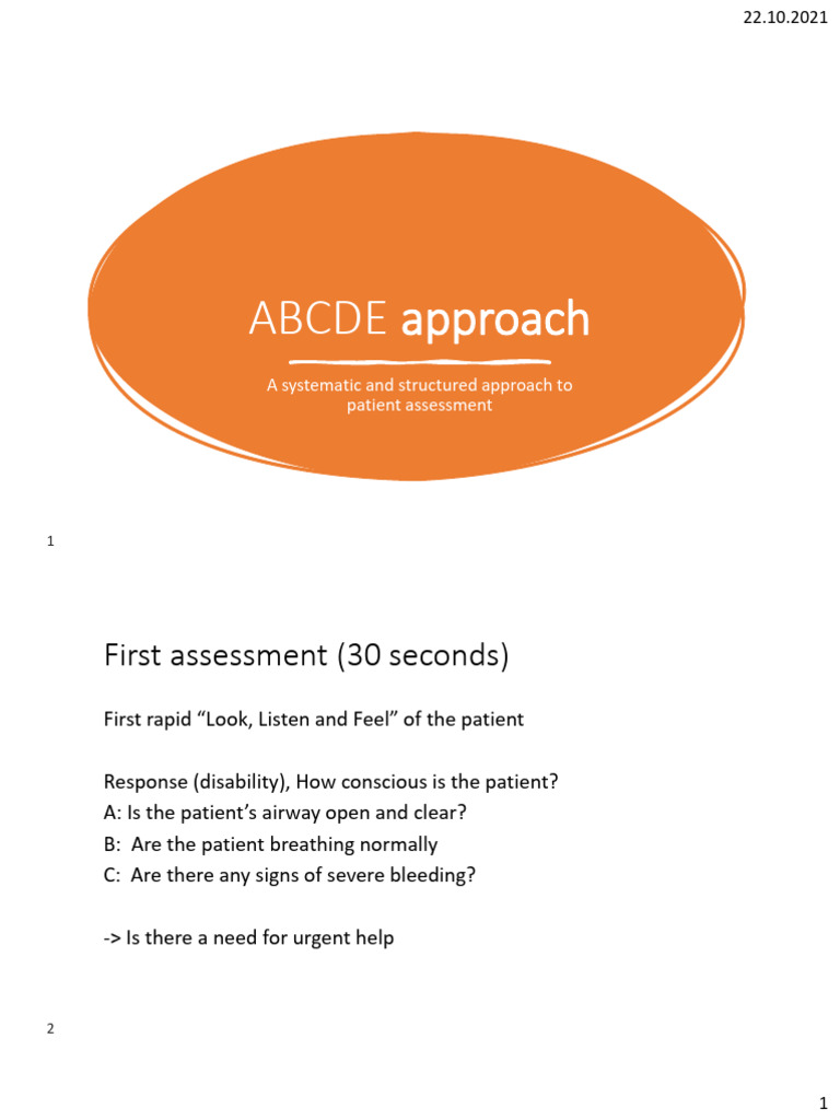 ABCDE Nursing Assessment Guide | PDF | Breathing | Respiratory System