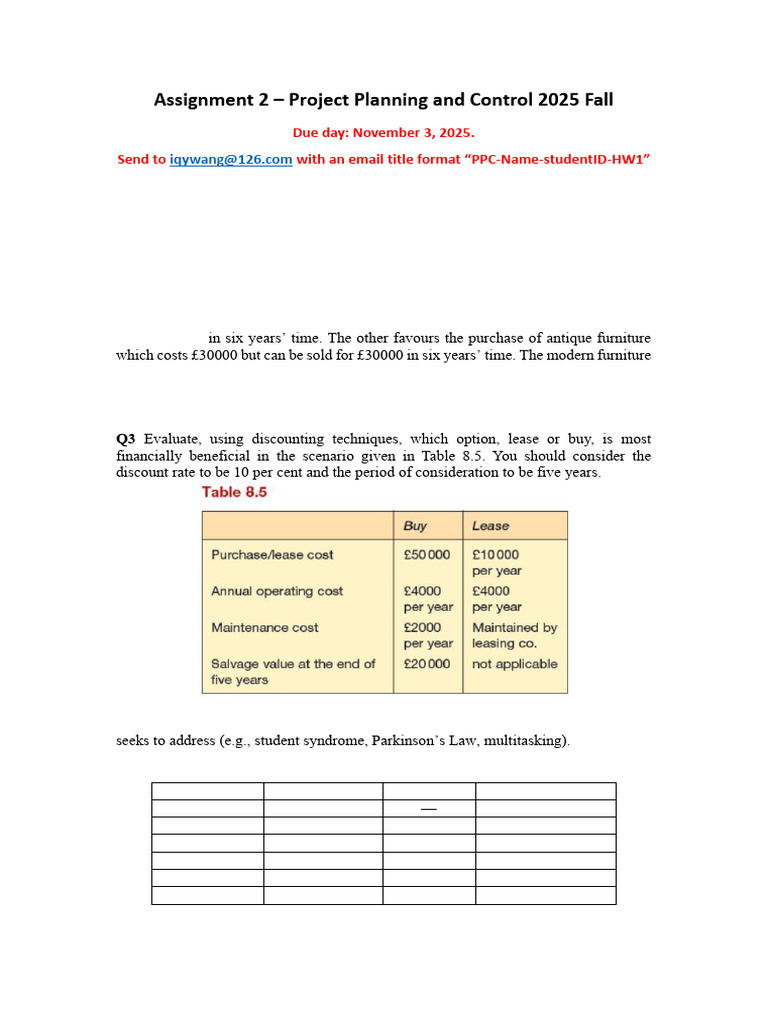 Project Planning and Control Assignment 2025 | PDF